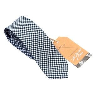 OTAA Linen Cotton Hand Made Necktie Men's Slim Navy Blue White Houndstooth NWT
